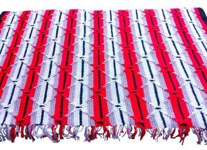 VINTAGE NATIVE AMERICAN HAND CROCHET WOVEN THROW BLANKET RAISED TRIANGLE STITCH